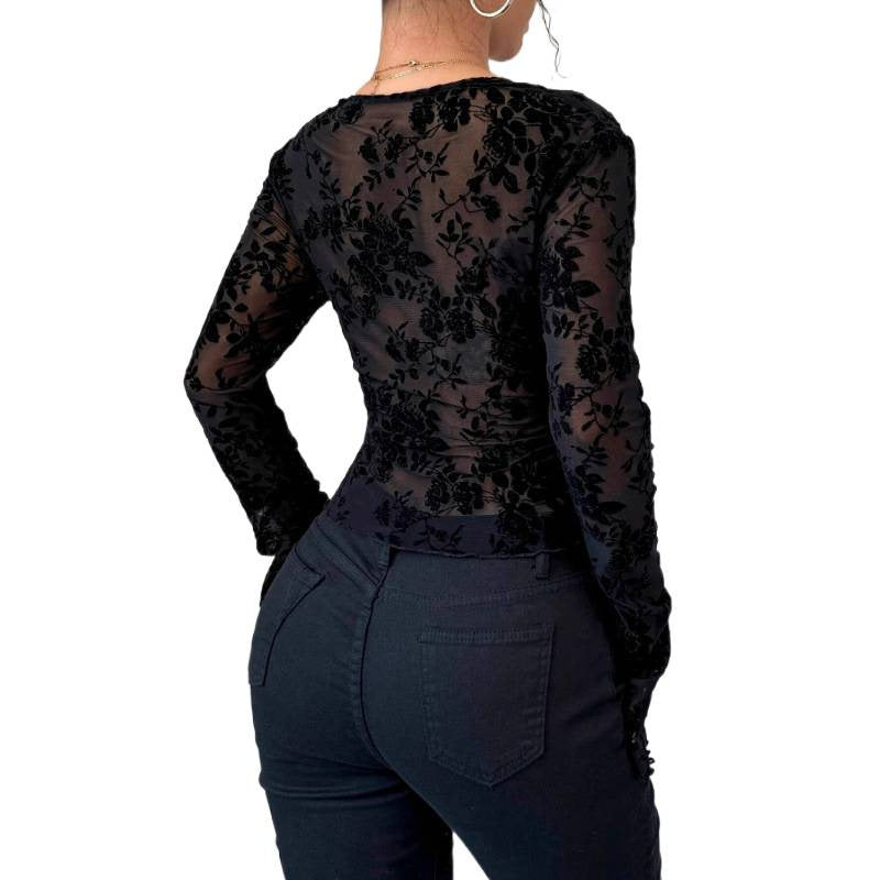 Damen Spitzen-Bodysuit mit tiefem V-Ausschnitt und romantischen Rüschendetails Drune