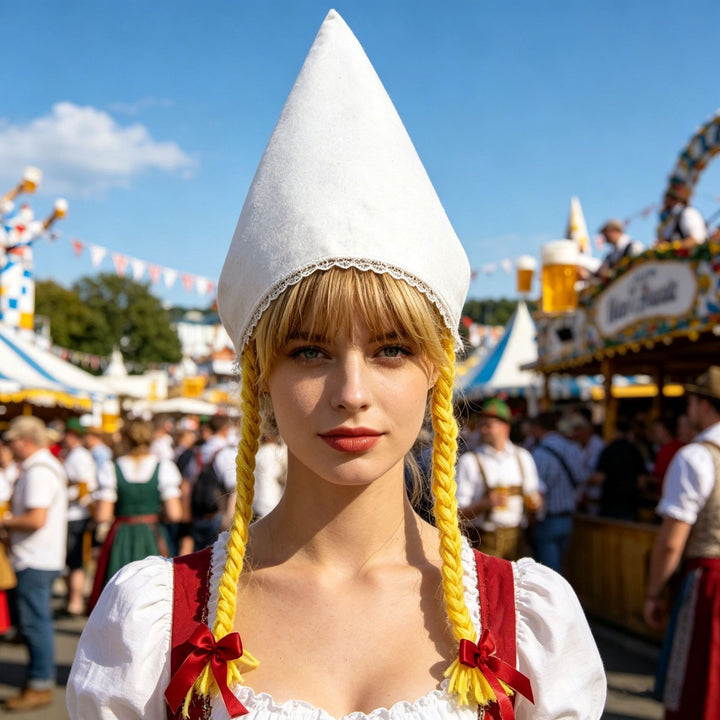 Damen nan traditionelle Trachtenhaube mit steifer Kegelform und feinem Spitzenrand Drune