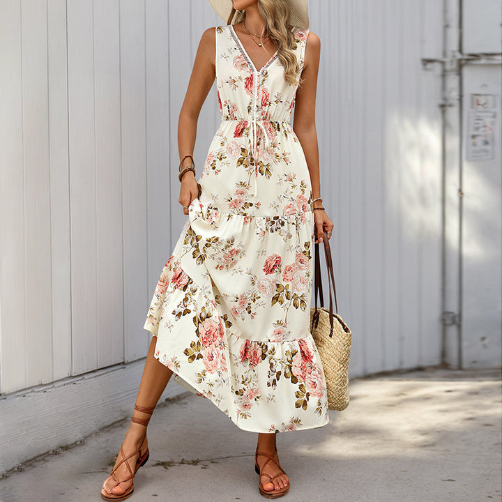 Damen Maxikleid mit floralem Druck und raffinierten Rüschendetails Drune