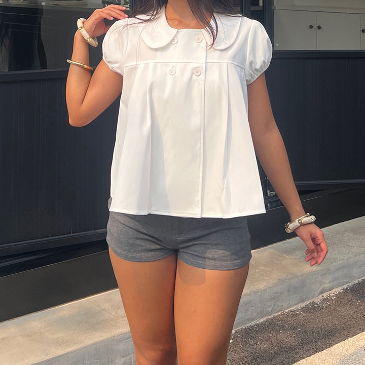 Damen Bluse mit raffinierter Knopfleiste und verspielten Puffärmeln Drune