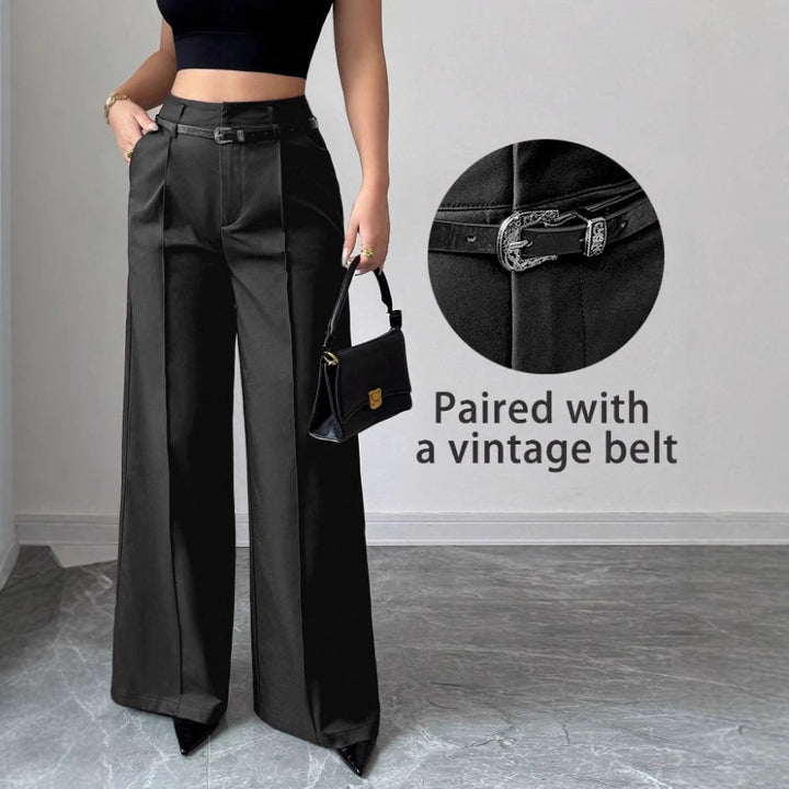 Damen elegante weite Hose mit Bindegürtel Drune