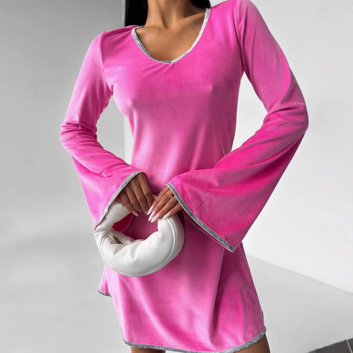 Damen Minikleid mit V-Ausschnitt und oversized Ärmeln Drune