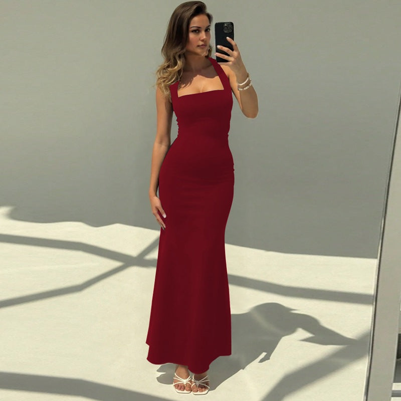 Damen Elegantes Maxikleid mit quadratischem Ausschnitt und figurbetonter Silhouette Drune