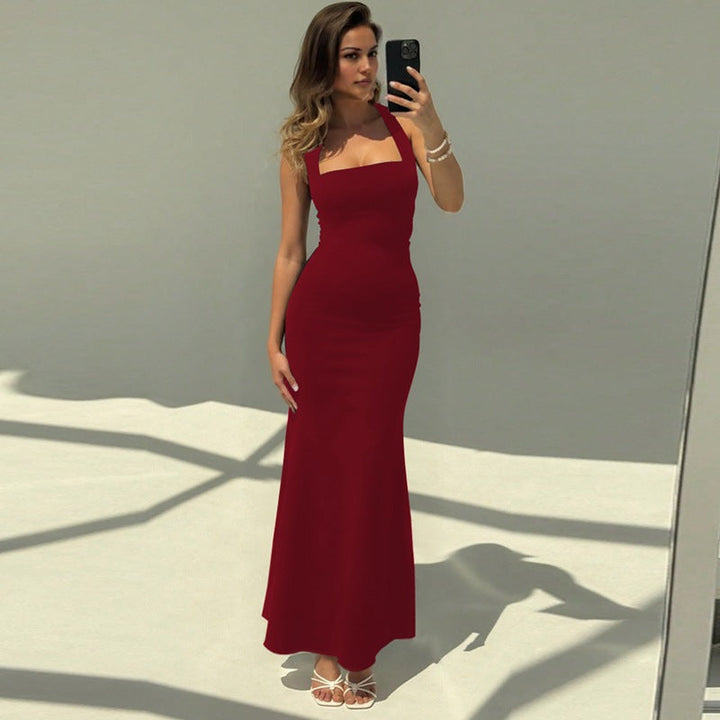 Damen Elegantes Maxikleid mit quadratischem Ausschnitt und figurbetonter Silhouette Drune