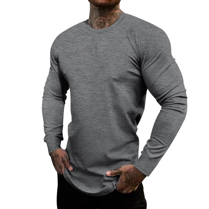 Herren nan figurbetontes Langarmshirt mit Rundhalsausschnitt, elastischem Baumwollstretch und verlängertem Saum Drune
