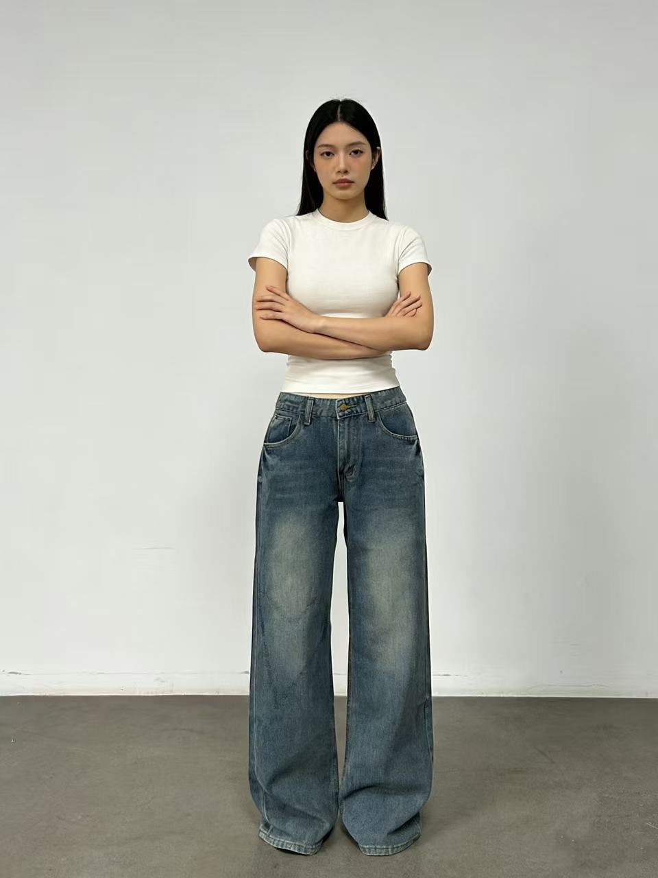 Damen weite High-Waist Jeans mit lässigem Schnitt und individuellen Waschungen Drune