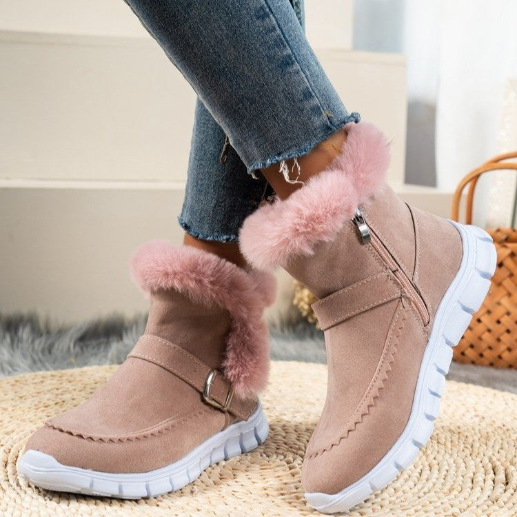 Damen Gefütterte Winterstiefel mit komfortablem Reißverschluss und dekorativer Schnalle Drune