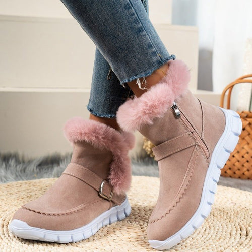 Damen Gefütterte Winterstiefel mit komfortablem Reißverschluss und dekorativer Schnalle Drune