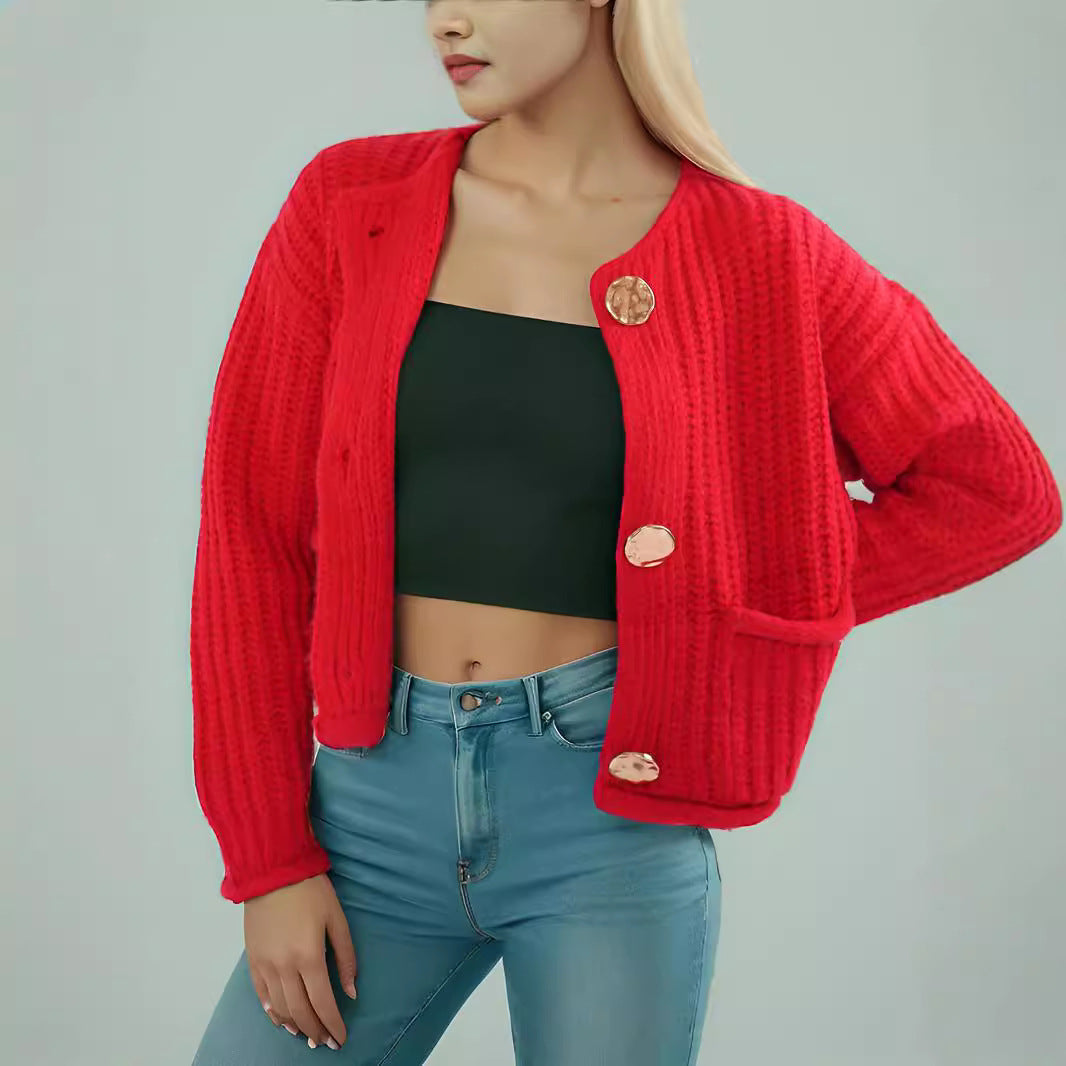 Damen Strickjacke mit kreativen Knopfdetails und seitlichen Taschen Drune