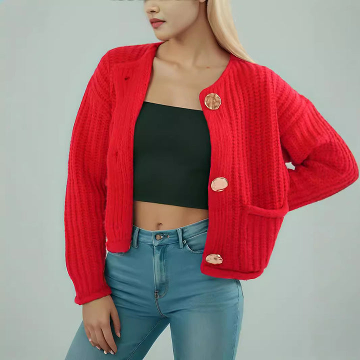 Damen Strickjacke mit kreativen Knopfdetails und seitlichen Taschen Drune