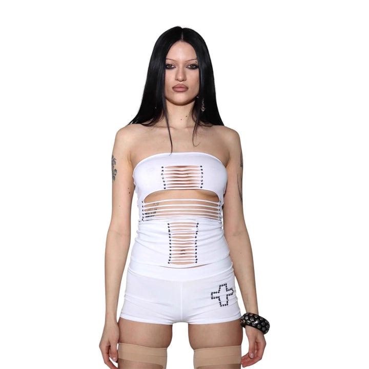 Damen Crop-Top und Shorts-Set mit raffinierten Cut-Outs Drune