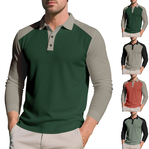 Herren Poloshirt mit Langarm und Kontrastärmel aus atmungsaktivem Baumwollmix Drune