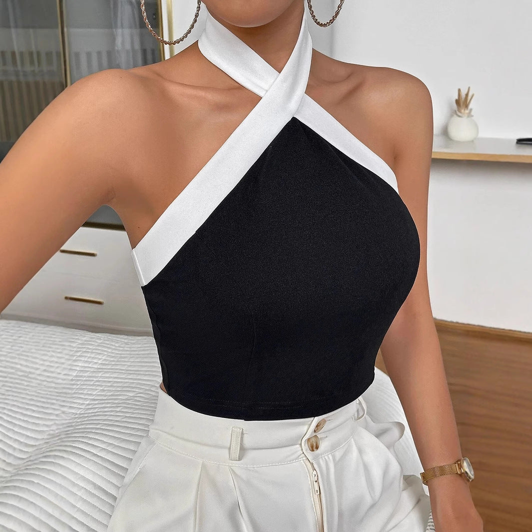 Damen elegantes Cropped-Top mit Kreuz-Trägern und hochwertigem Stoff Drune