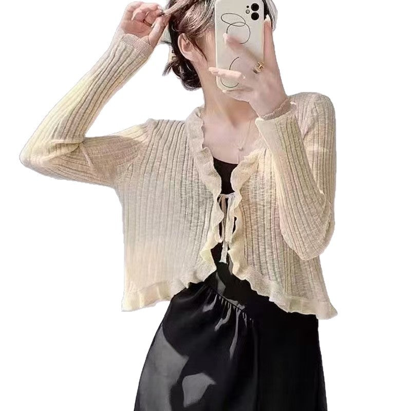 Damen Strickjacke mit Rüschendetails und luftiger Struktur Drune