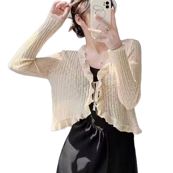 Damen Strickjacke mit Rüschendetails und luftiger Struktur Drune