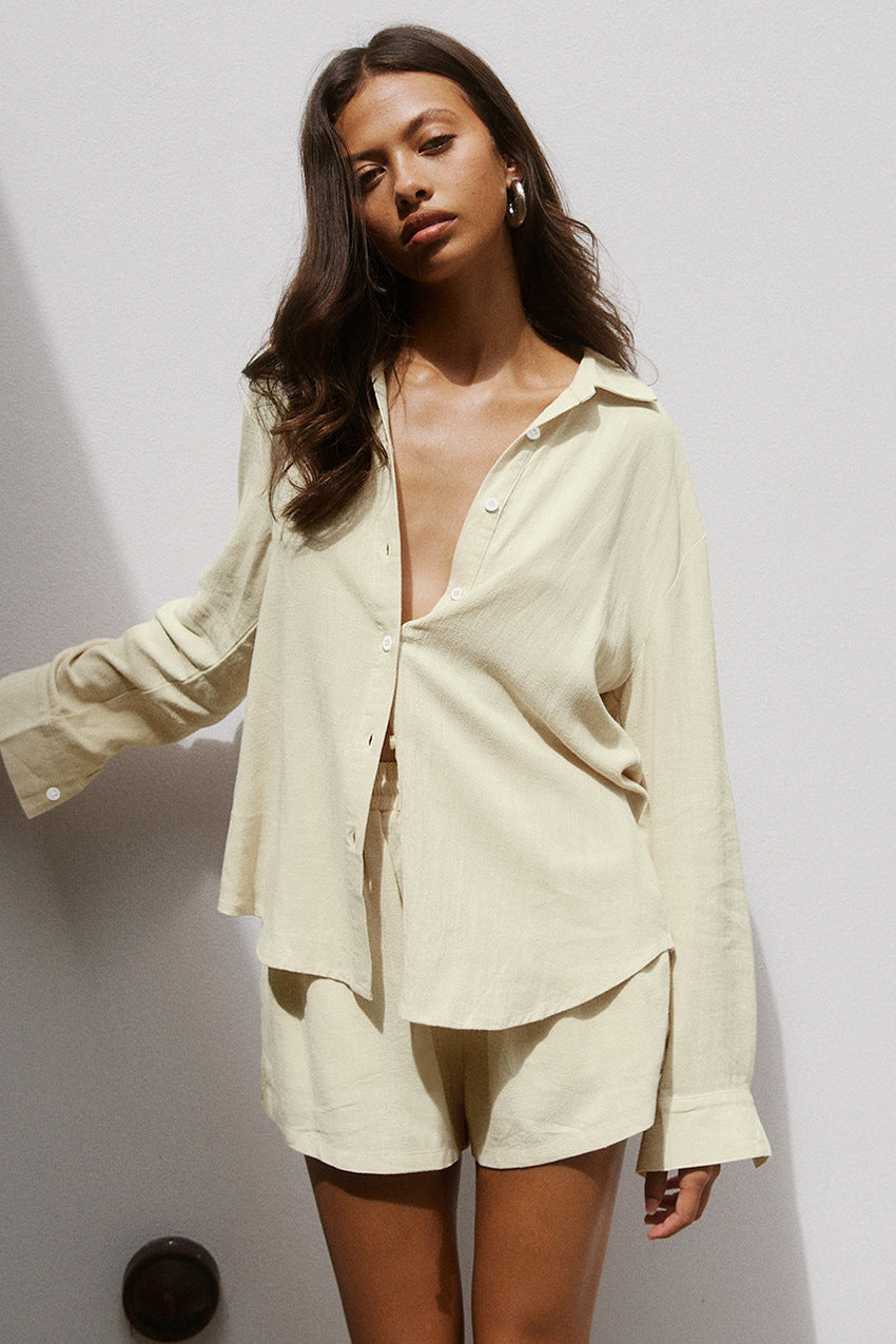 Damen lässiges Zweiteiliges Set mit luftiger Bluse und Shorts Drune