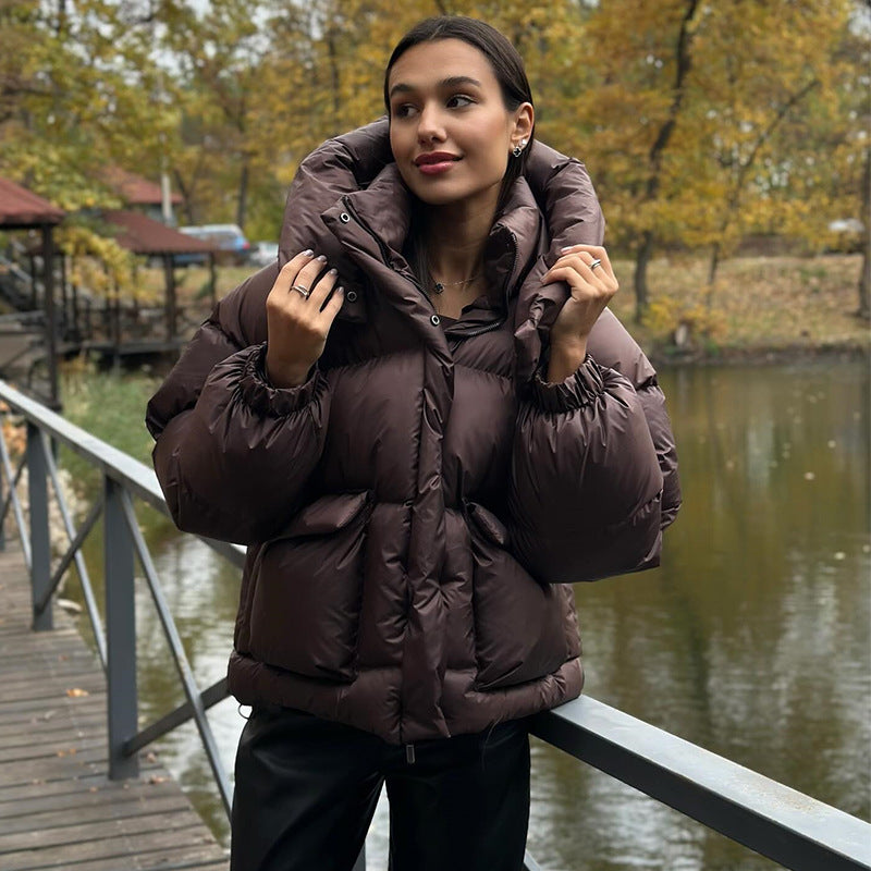 Damen gesteppte Winterjacke mit oversized Kapuze Drune