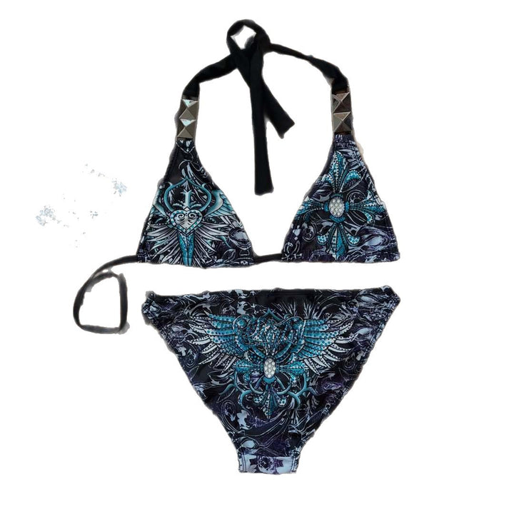 Damen Triangel-Bikini mit floralem Muster und Strass-Applikationen Drune