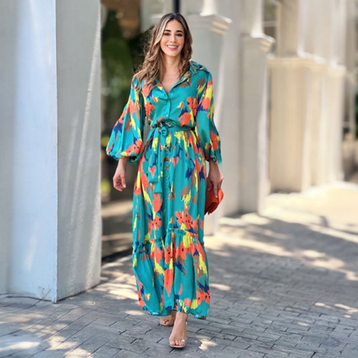 Damen Maxikleid mit floralen Effekten und eleganter Passform Drune