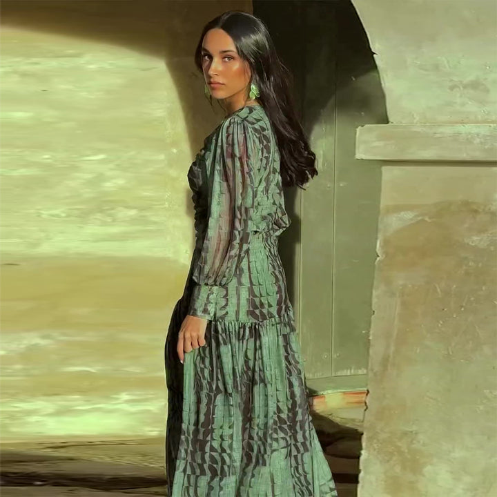 Damen Midikleid mit raffinierten Falten und V-Ausschnitt Drune