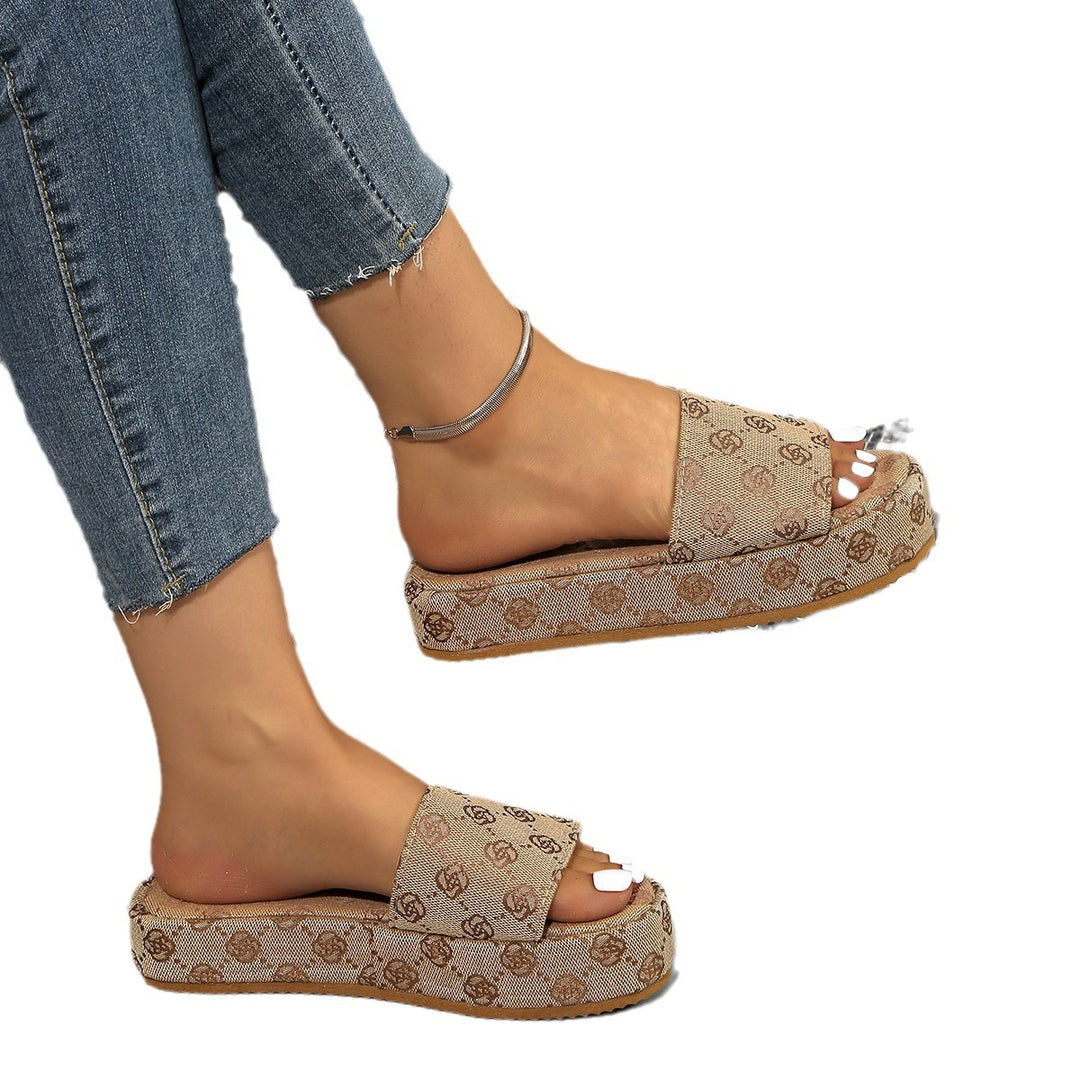 Damen Plattform Rutsch Sandalen mit stilvollem Grafikdruck Drune