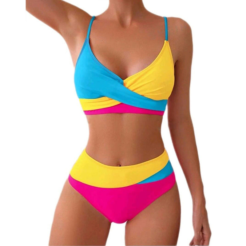 Damen Hoch tailliertes Bikini-Set mit modischem Wickeloberteil Drune