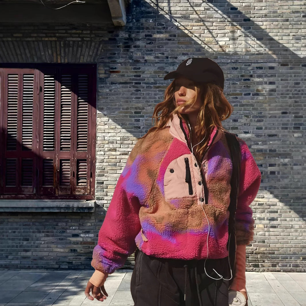 Damen Fleece-Jacke mit hohem Kragen und dekorativem Reißverschluss Drune