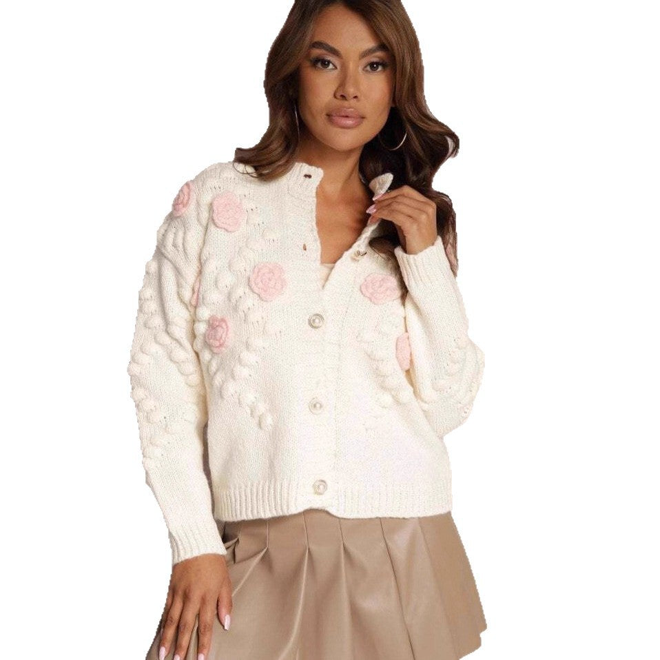 Damen Strickjacke mit floralen Details und Knopfverschluss Drune