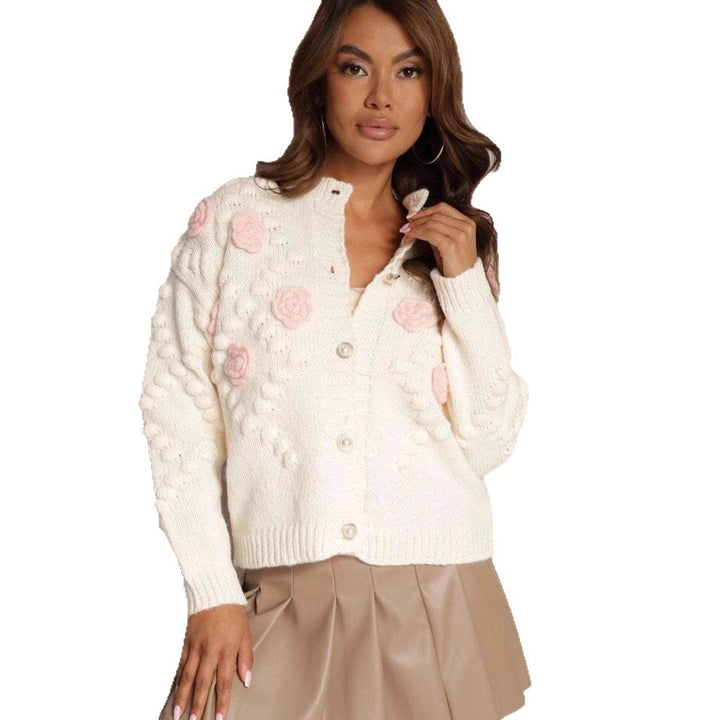 Damen Strickjacke mit floralen Details und Knopfverschluss Drune