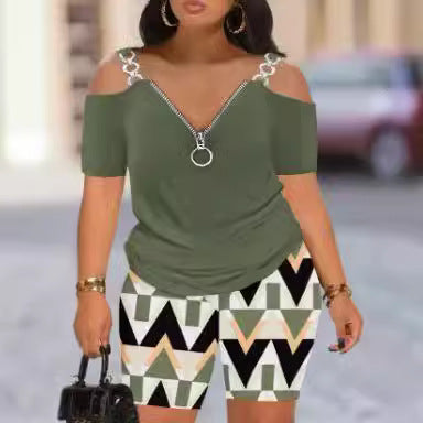 Damen Modischer Jumpsuit mit Off-Shoulder-Ausschnitt und Reißverschluss Drune