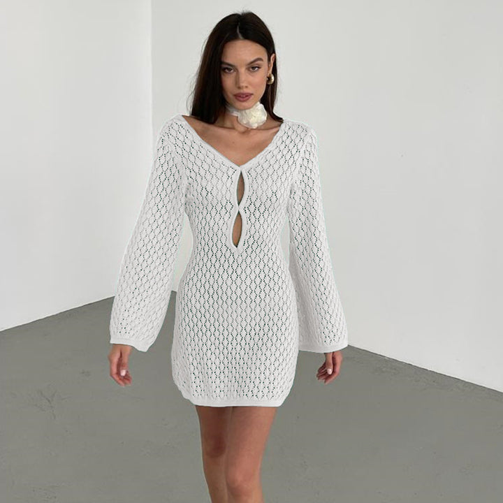 Damen Strickkleid mit innovativem Netzdesign und eleganten Cut-Outs Drune