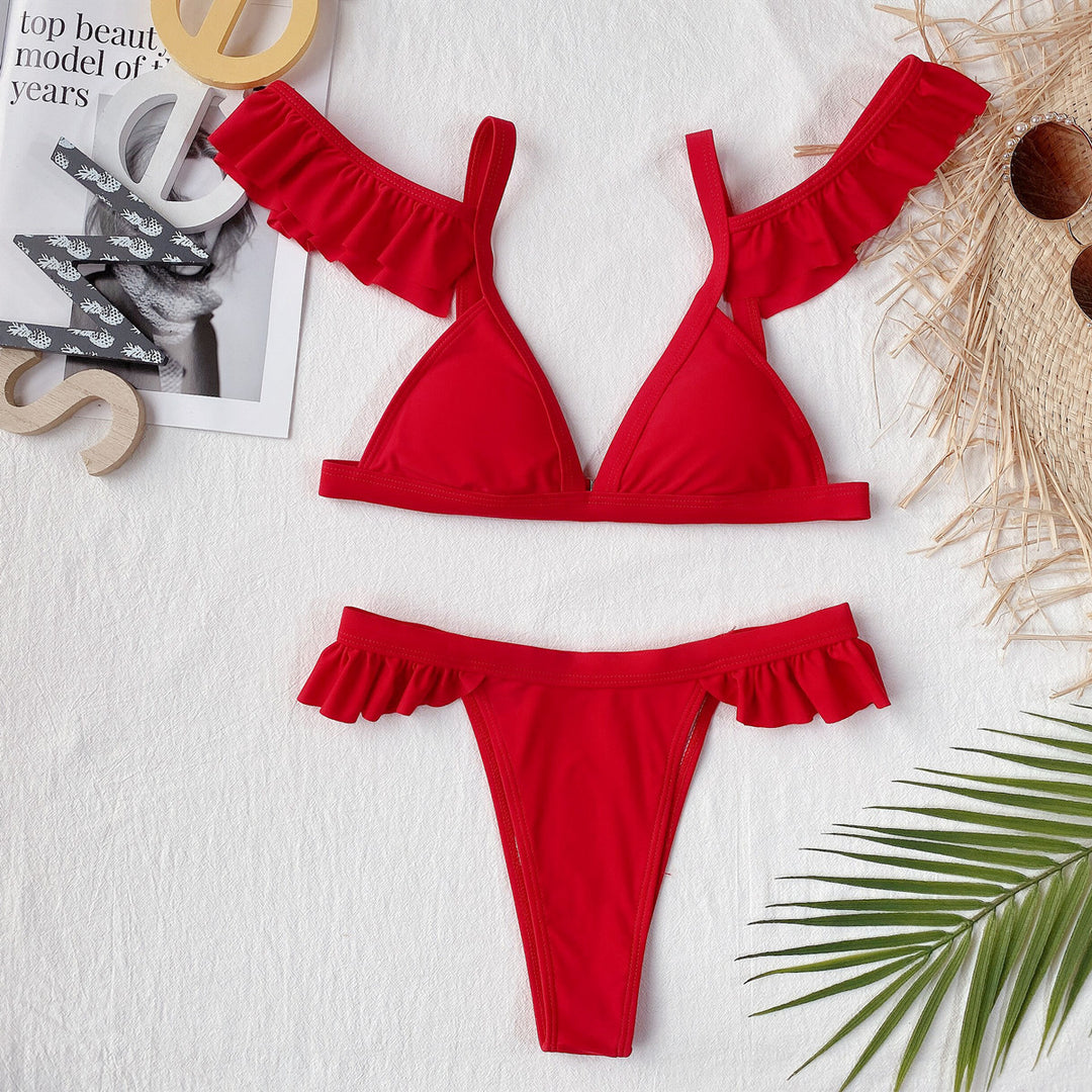 Damen Triangel-Bikini mit verspielten Rüschendetails Drune
