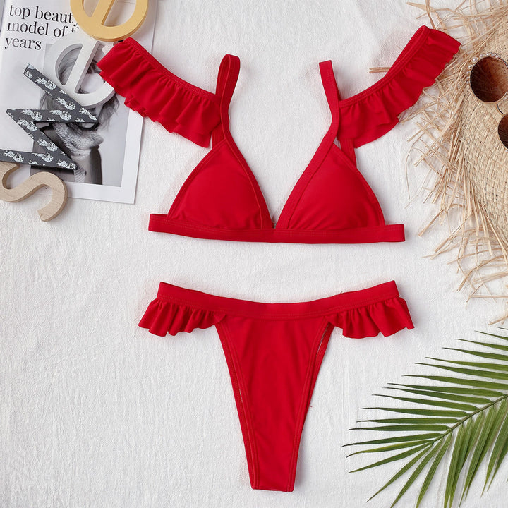 Damen Triangel-Bikini mit verspielten Rüschendetails Drune