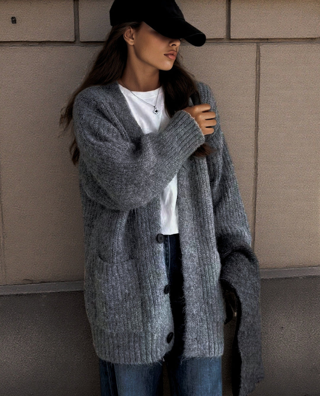 Damen Grobstrick-Cardigan mit einzigartigen Strukturmustern und praktischen Taschen Drune