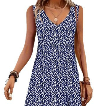 Damen ärmelloses Sommerkleid mit V-Ausschnitt und Knopfleiste Drune