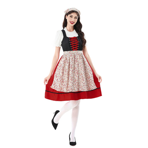 Damen nan traditionelles Dirndlkleid mit geschnürtem Mieder und floraler Schürze Drune