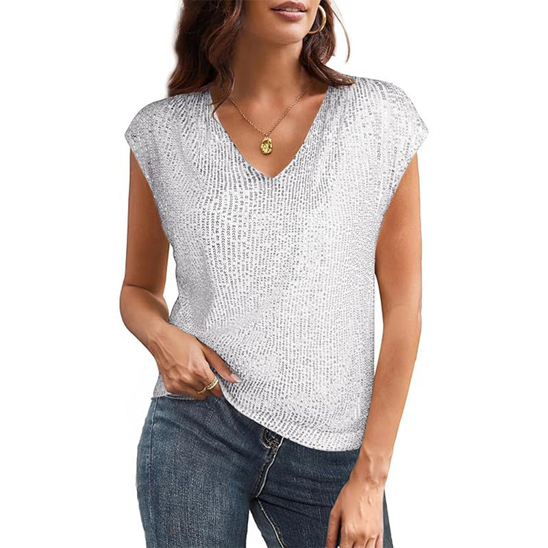 Damen Casual V-Ausschnitt Shimmer Top Drune