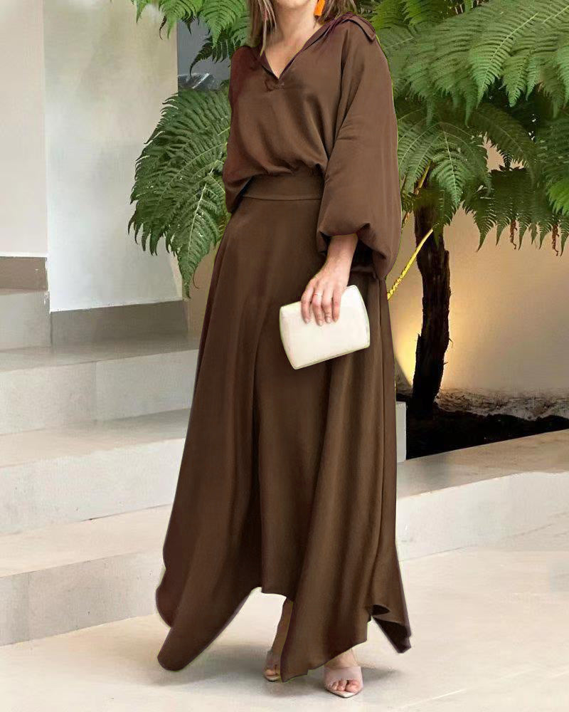 Damen Maxikleid mit weitem Schnitt und eleganten Ärmeln Drune
