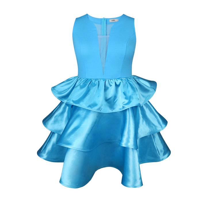 Damen Festliches Schwingendes Kleid mit Volant und Transparente Einsätze Drune