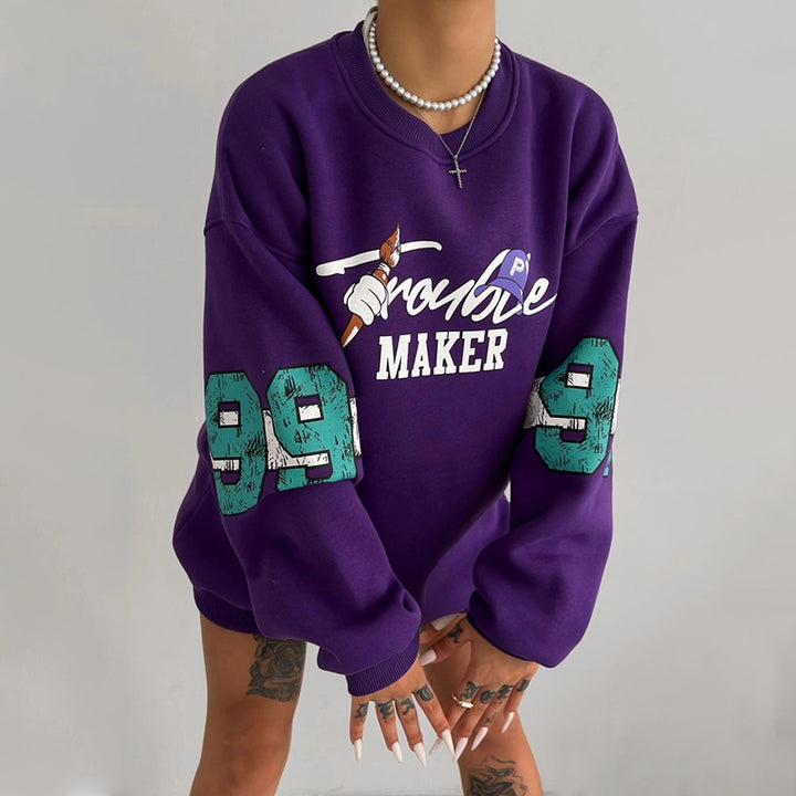Damen Sweatshirt im lässigen Oversized-Stil mit kreativem Druck Drune