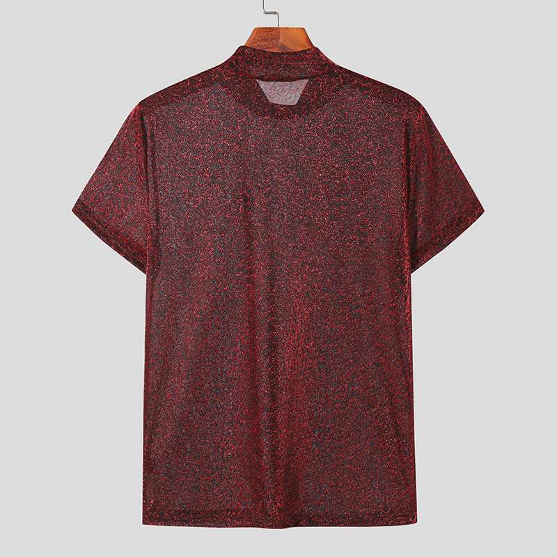 Damen nan schimmerndes Kurzarmshirt mit hohem Rundhalsausschnitt und strukturierter Animal-Print-Optik Drune