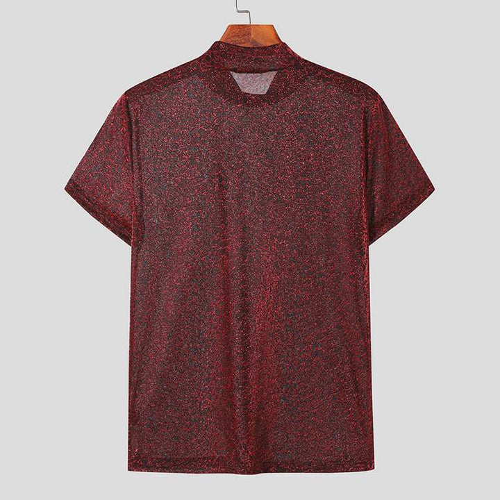 Damen nan schimmerndes Kurzarmshirt mit hohem Rundhalsausschnitt und strukturierter Animal-Print-Optik Drune