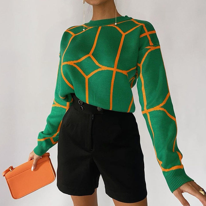 Damen Modischer Strickpullover mit geometrischem Grafikdesign und hohem Komfort Drune