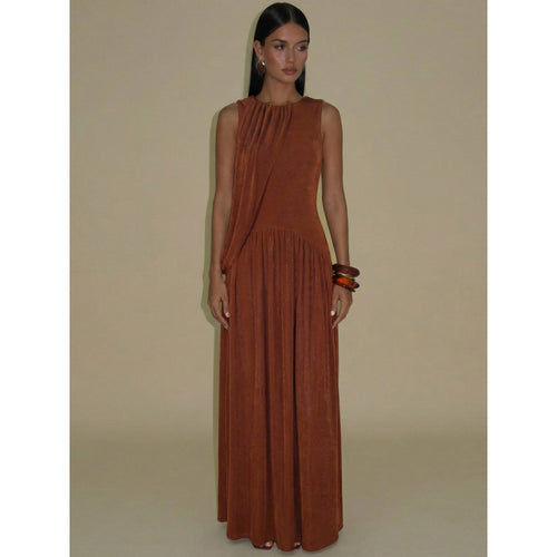 Damen Elegantes Maxikleid mit asymmetrischem Schnitt und fließendem Stoff Drune