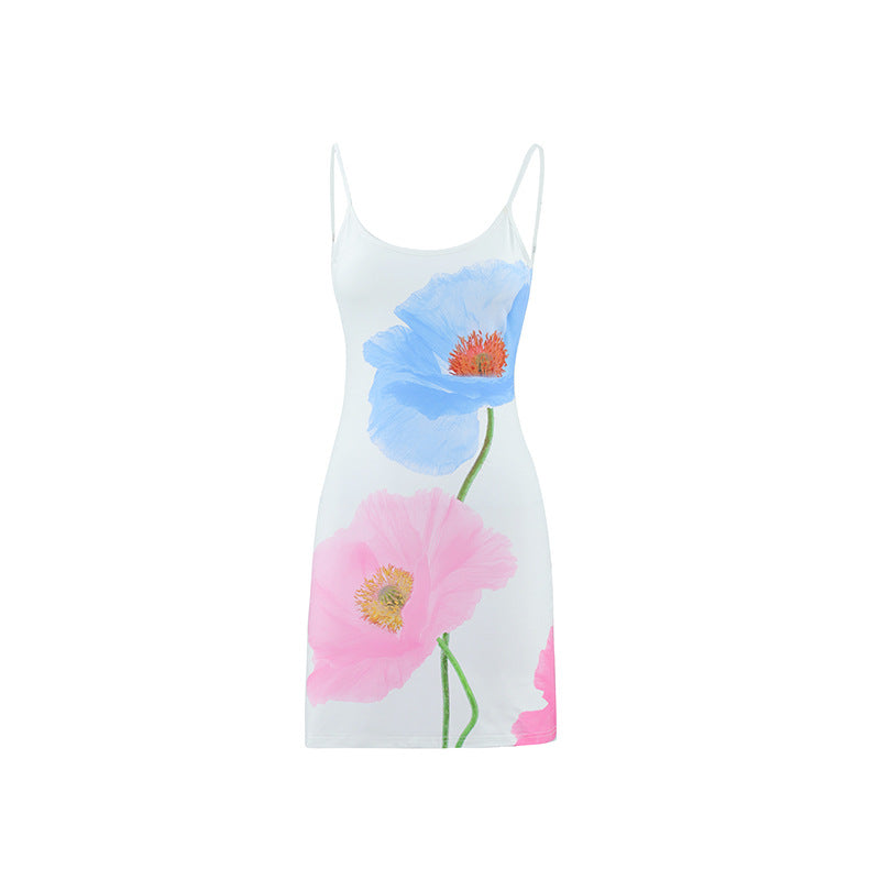 Damen Sommerkleid mit stilvollem Blumendruck und eleganten Spaghettiträgern Drune