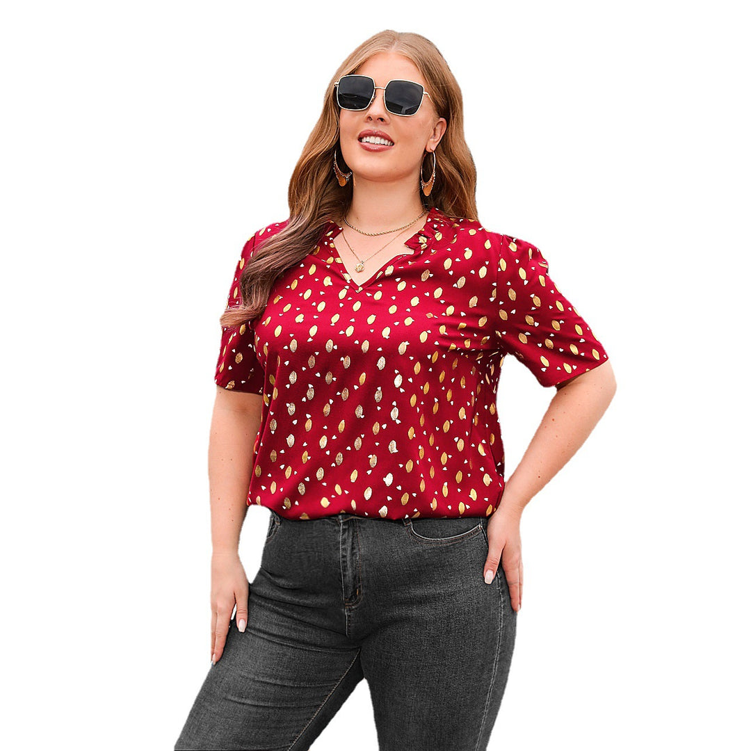 Damen Elegantes Kurzarmblusenshirt mit modischem Druck Drune