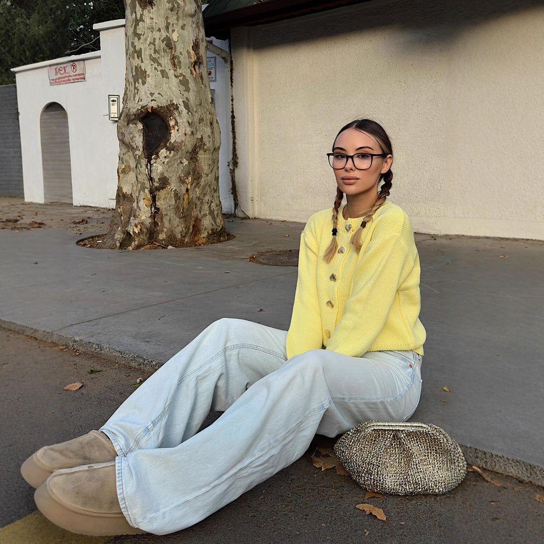 Damen Strickjacke mit herzförmigen Knöpfen und lässigem Schnitt Drune