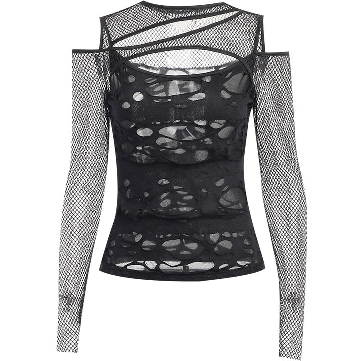 Damen Modisches Oberteil mit transparentem Mesh-Design und raffinierten Cut-Outs Drune