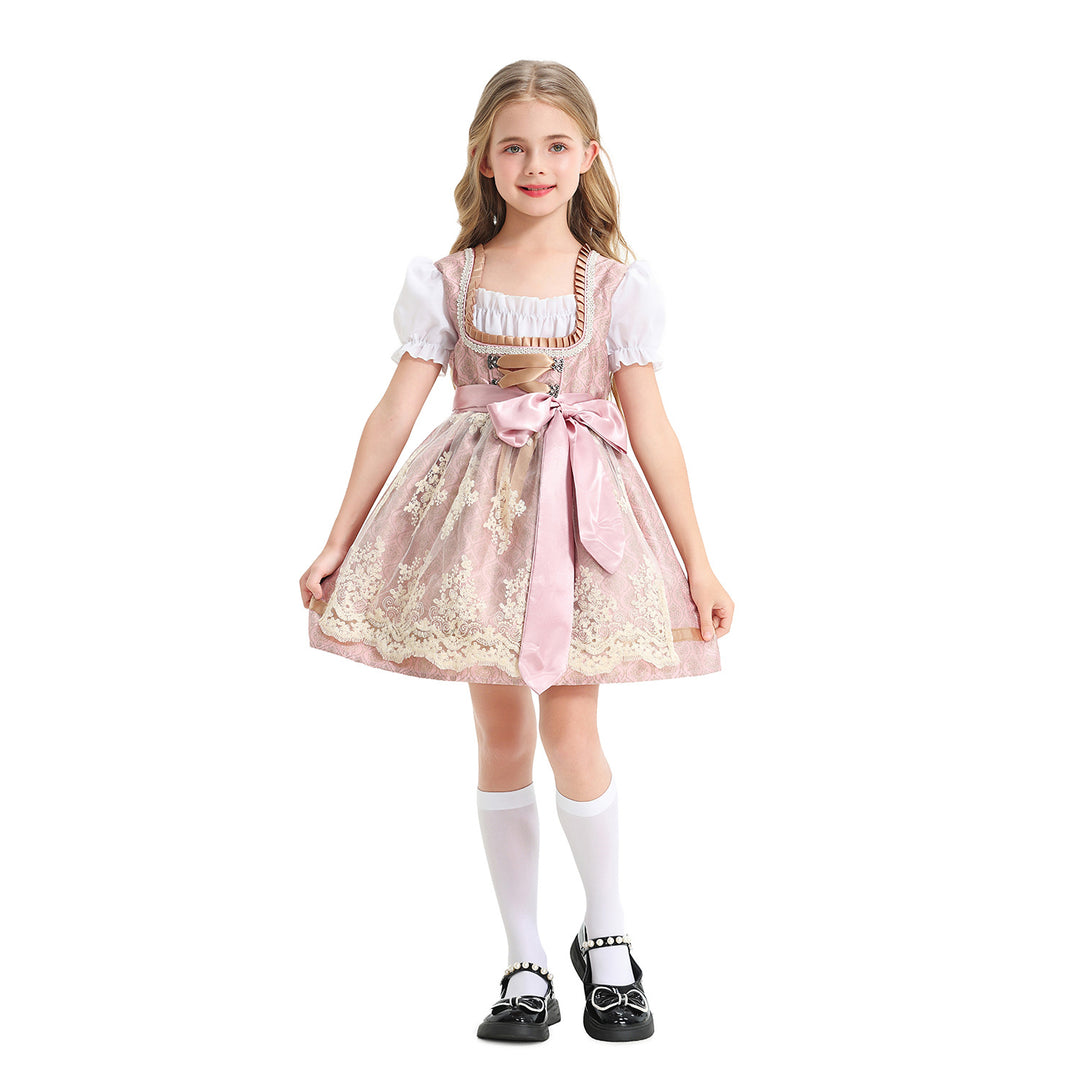 Damen nan festliches Kinderdirndl mit Spitzenoberteil, Satin-Schürze und Puffärmeln Drune