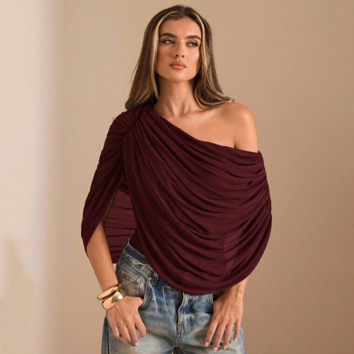 Damen Einseitiger Chiffon-Bodysuit mit Drapierungen Drune